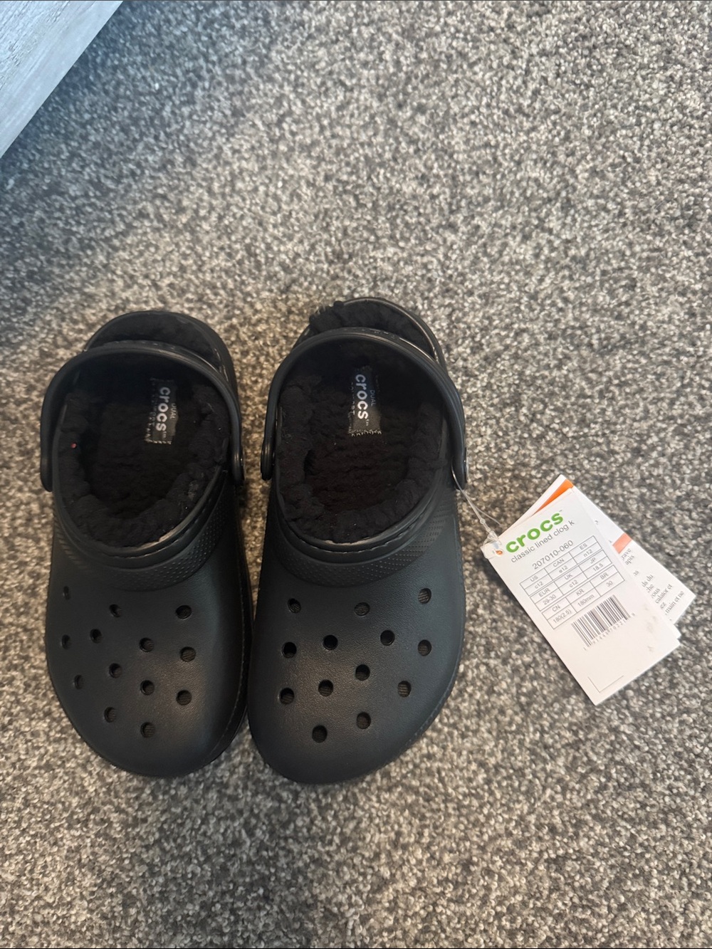 CROCS Kids Black Fuzz-Lined Classic Clog